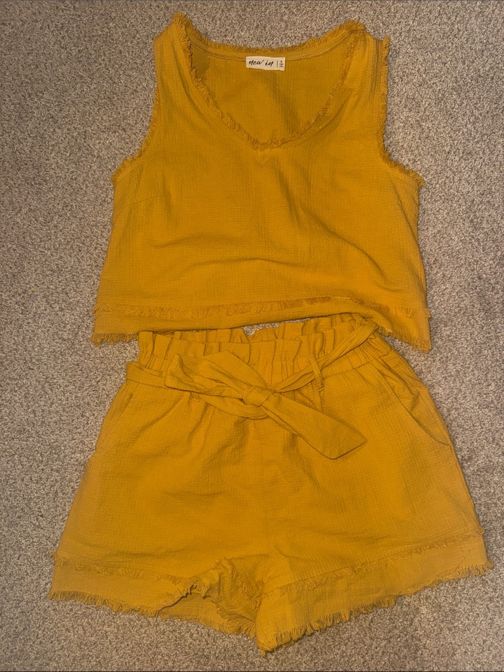 Frayed Hem Mustard Matching Set - New in